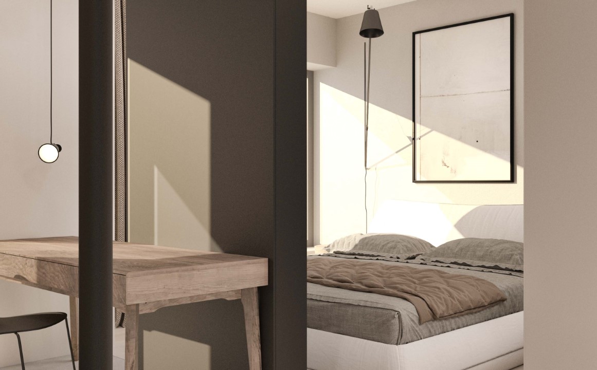 sypialnia minimalistyczna industrialna