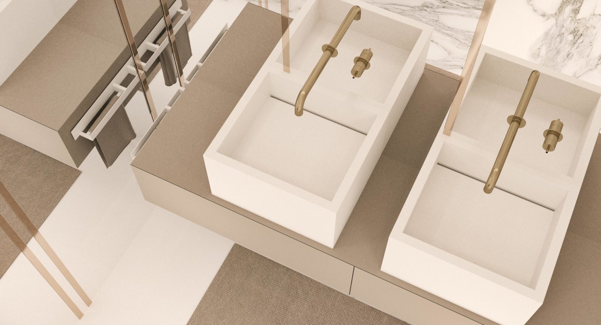 minimalistyczna łazienka w beżowej kolorystyce